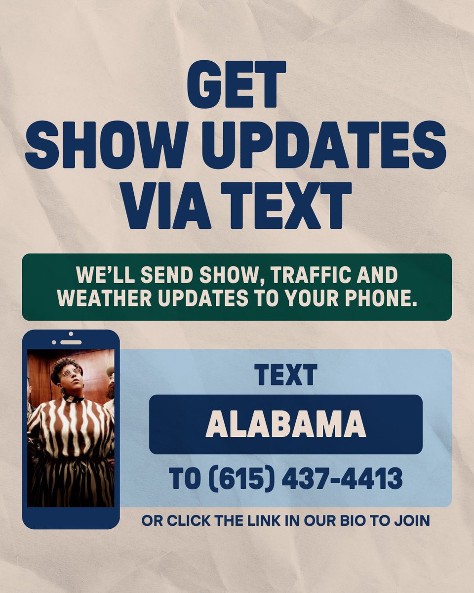 Ascend_amp's tweet image. πΆ TONIGHT - FRIDAY 7/25 πΆ Alabama Shakes with Caleb Elliott & Alanna Royale at Ascend Amphitheater!
ποΈ Gates Open: 6:00 PM
πΆ Show Time: 7:30 PM
π² Want updates on tonight's event? Text "ALABAMA" to +1 (615) 437-4413
β¬οΈ Upgrades π livemu.sc/3GHbI0u
