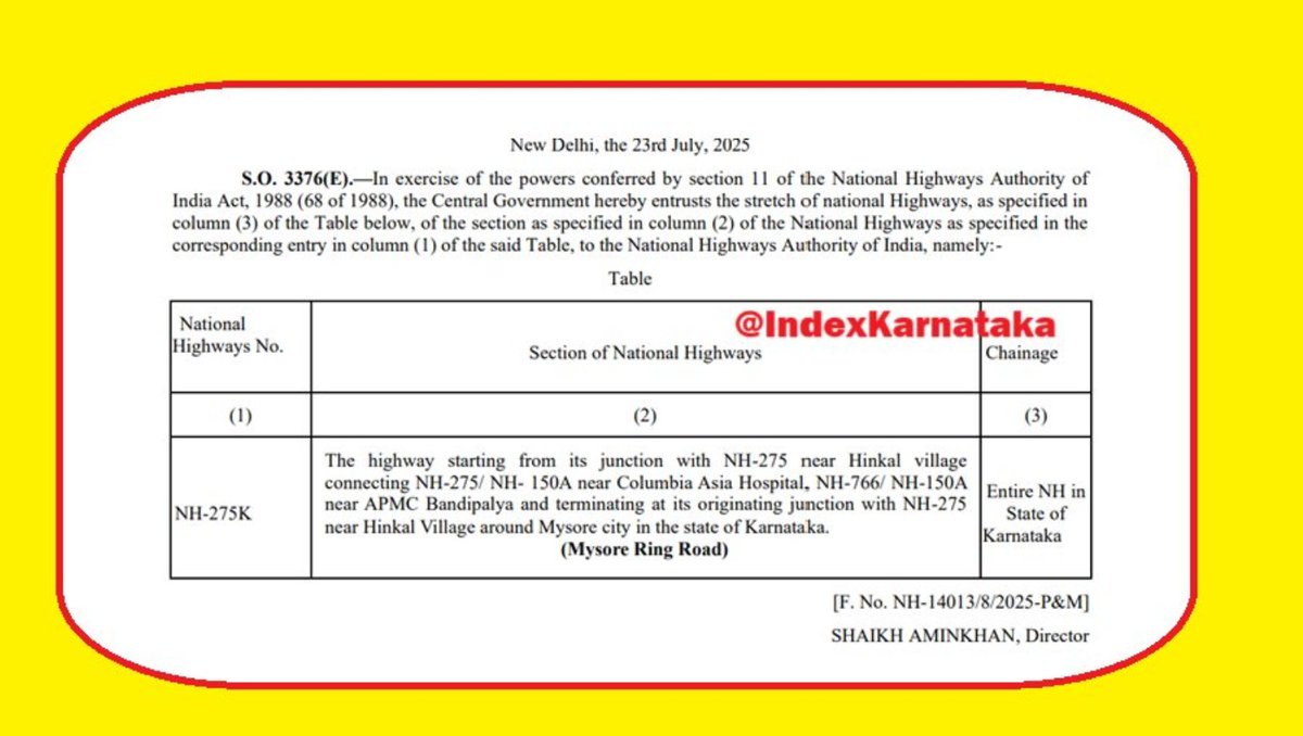 IndexKarnataka's tweet image. Mysuru Ring Road renumbered as #NH275K 

#Dharmasthala spur line will be called as NH73

And there are lot of new NH numbers which i cannot decipher!
Thanks to complicated Govt Notifications :)