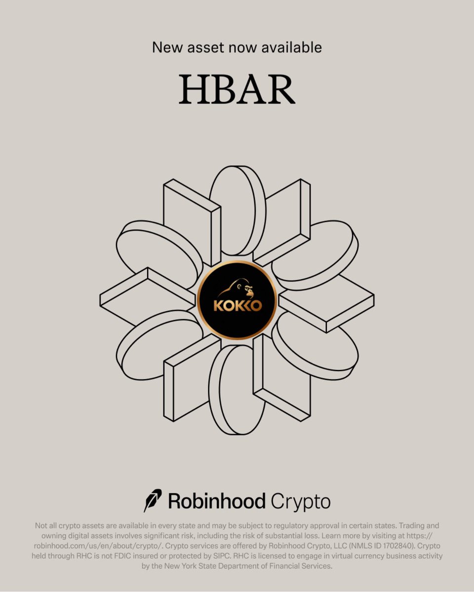 $HBAR is now available to trade on Robinhood.
