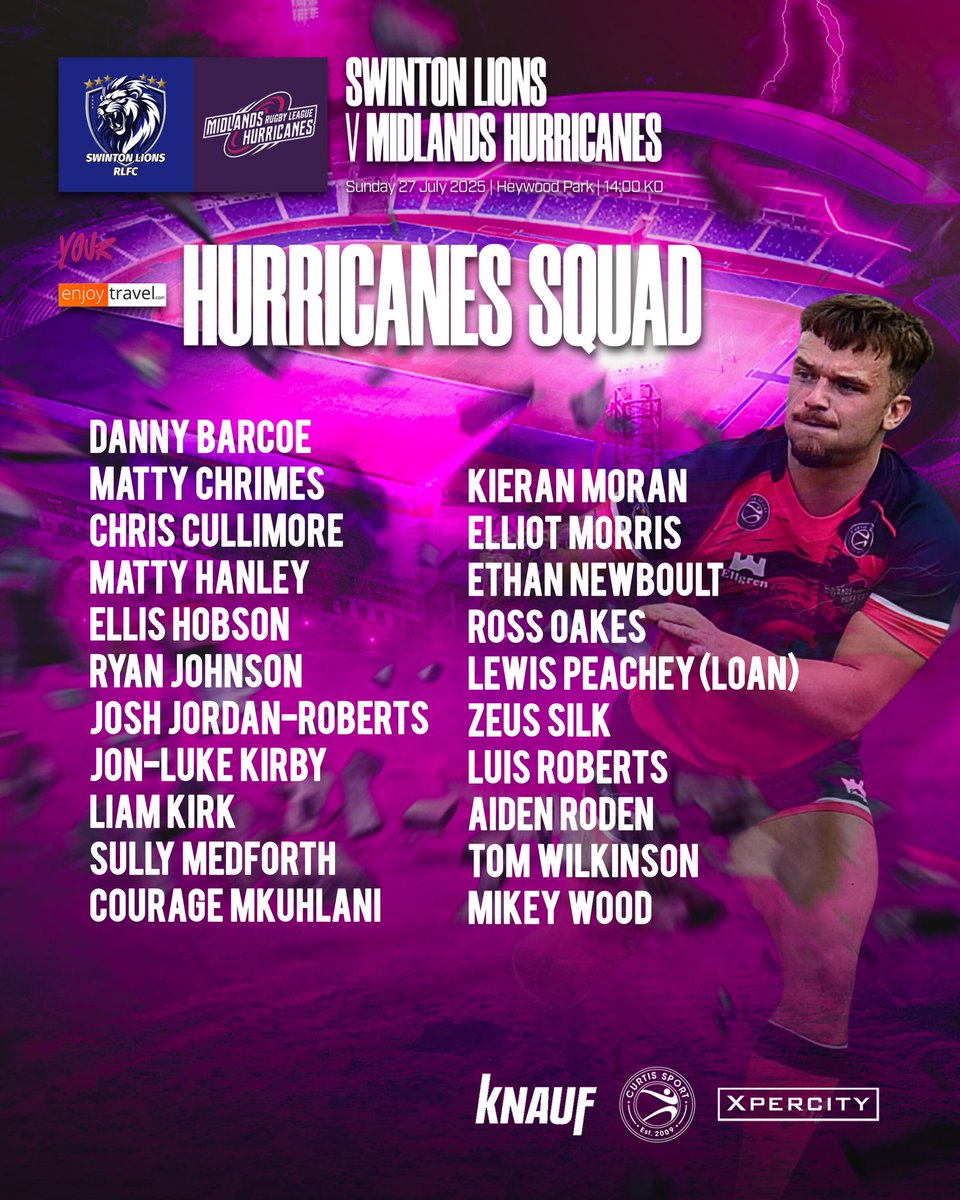 HurricanesRLFC's tweet image. 📝 | Head Coach Mark Dunning has named his @enjoytravel_ 21-man squad to take on @Swinton_Lions this Sunday!
🔙 | Courage Mkuhlani returns to the Canes following a spell out due to an injury.
🆕 | Peachey could also make his second debut for the Canes!
#DARETODREAM