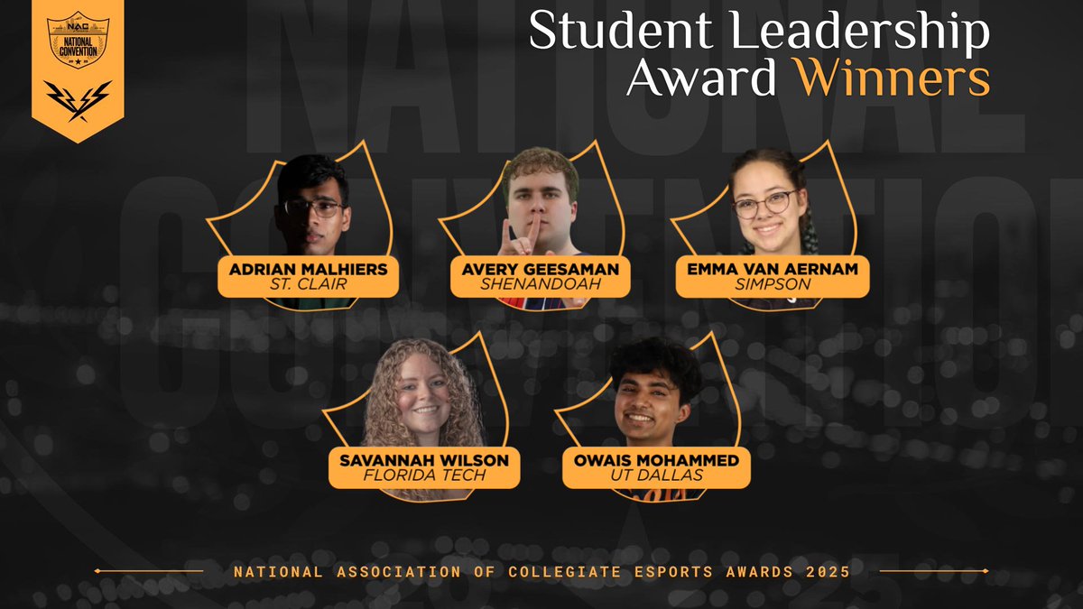 NACEsports's tweet image. Inspiring change far beyond the classroom...
The 2025 Student Leadership Awards go to
@AdrianMalhiers_ from @SaintsGamingCA
@Igloo_ssb from @ShenUesports
@Anomaly_Val_gg from @SimpsonEsports
Savannah Wilson from @FLTechEsports
@owaisicle from @UTDEsports
Congratulations!