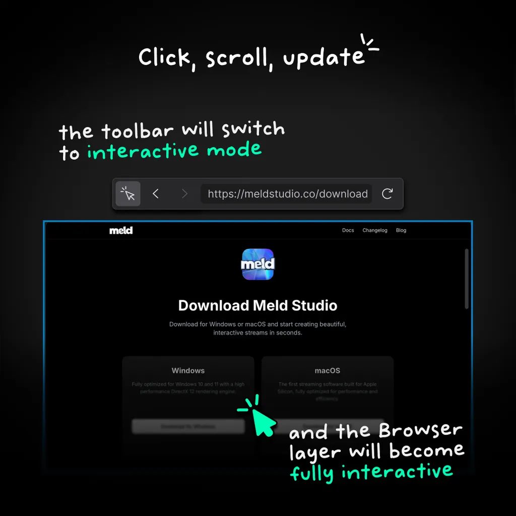 StreamWithMeld's tweet image. Streamers you can now interact with your browser layers in real time straight from your studio!
Scroll, click, and type directly in your canvas no plug ins needed.