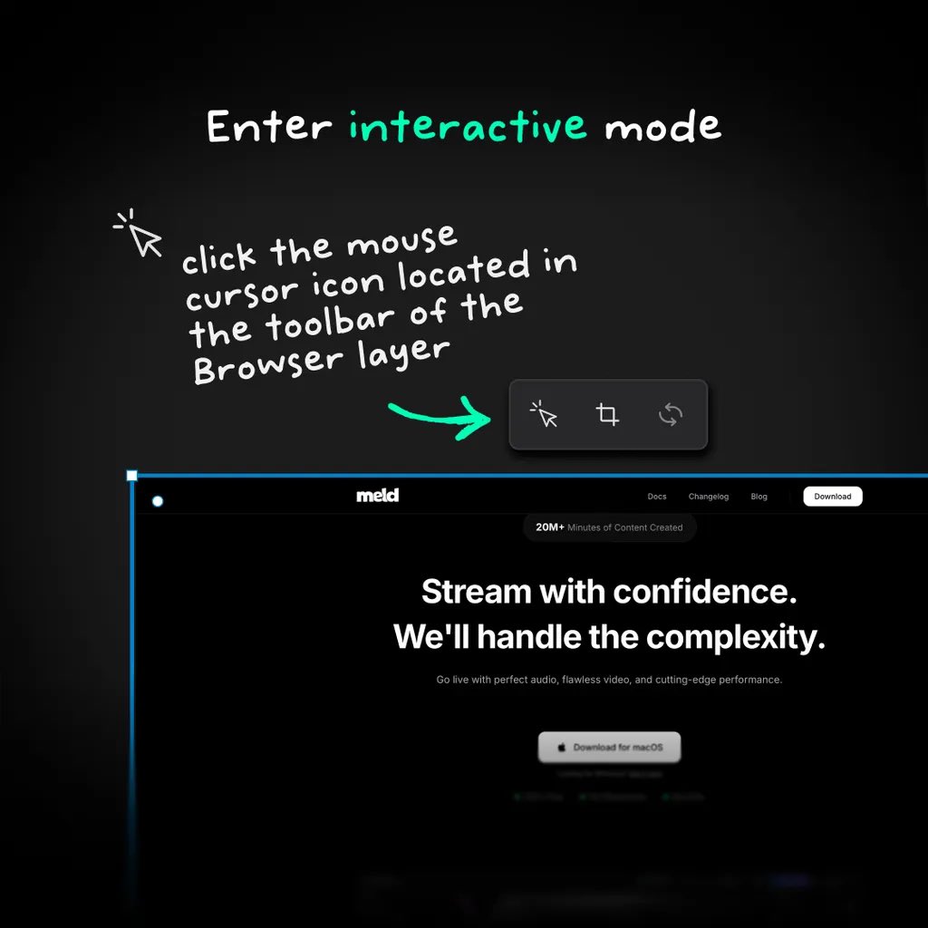 StreamWithMeld's tweet image. Streamers you can now interact with your browser layers in real time straight from your studio!
Scroll, click, and type directly in your canvas no plug ins needed.