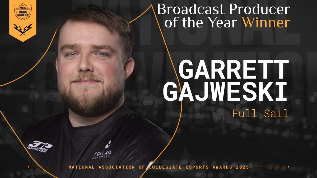 NACEsports's tweet image. Capturing historical moments and keeping the cameras running...
The 2025 Broadcast Producer of the Year Award goes to
@GarrettDanger_ from @FullSailArmada
Congratulations!