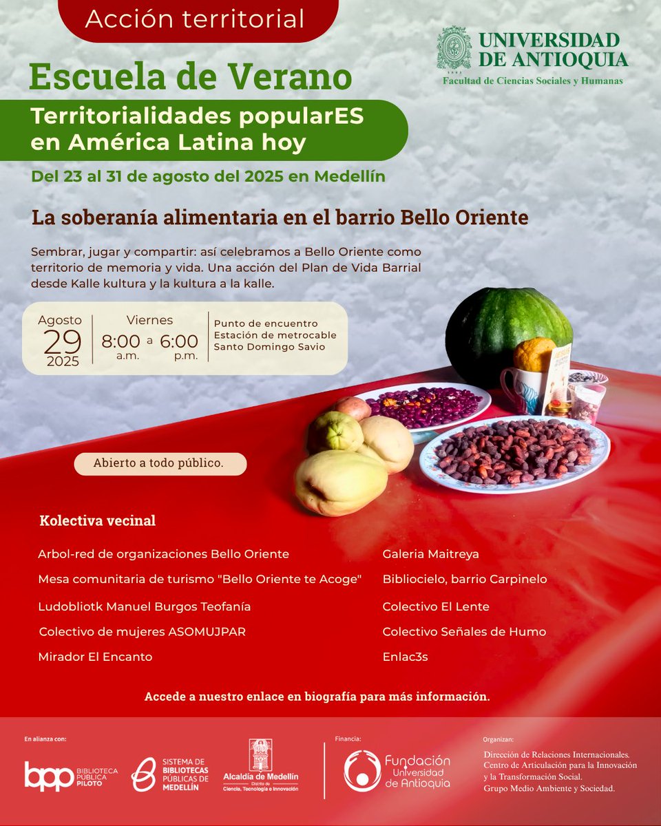 🌽 Este 29 de agosto, acompáñanos al Convite en Bello Oriente: siembra, memoria y olla común en una jornada por la vida y la cultura barrial. 📍8 a.m. Metrocable Santo Domingo. ¡Te esperamos!