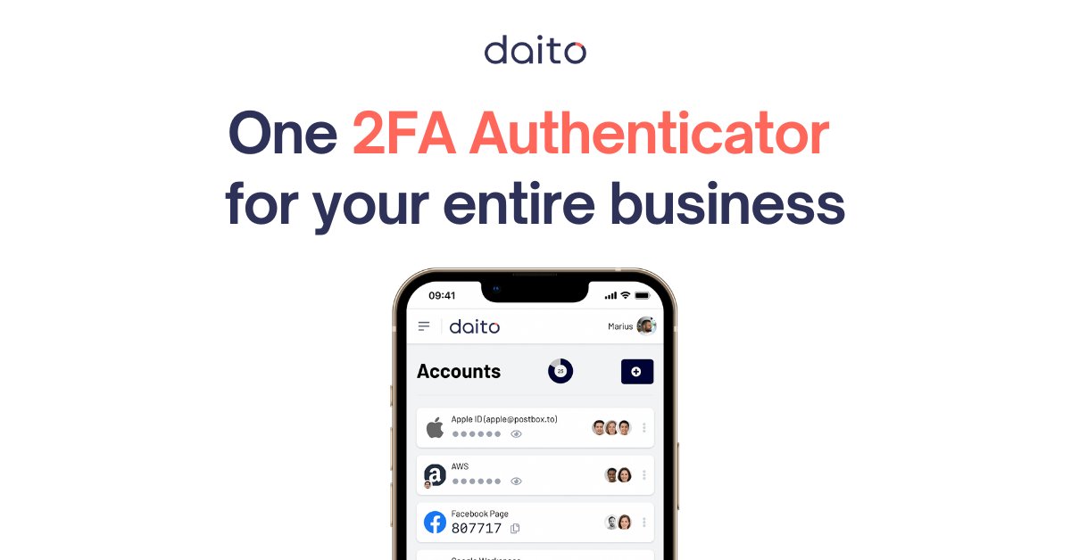 daitodotio's tweet photo. In today's fast-paced world, teams need to collaborate seamlessly, but that shouldn't come at the cost of security. 

Daito makes it easy for your business to manage and share 2FA access securely. https://t.co/9Q1tQ41OIz