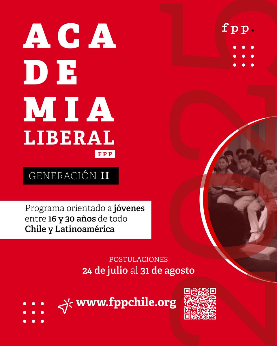 🎓 Postulaciones abiertas - Academia Liberal 2025 - Generación II 

🗓 Inicio de las postulaciones: jueves 24 de julio de 2025

⚠️ Cierre de las postulaciones: domingo 31 de agosto de 2025

📚 Fecha de inicio del programa: martes 09 de septiembre de 2025 a las 18:30 horas.
