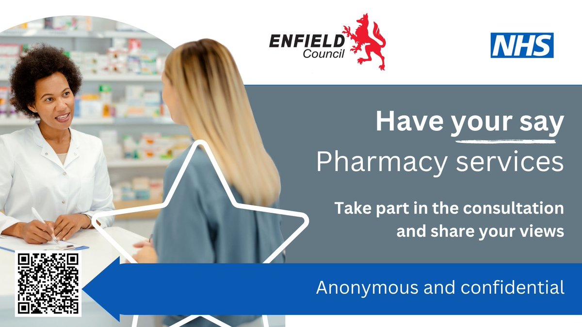 EnfieldCouncil's tweet image. Have your say on Pharmacy services in Enfield. Take part in the consultation and share your views. The questionnaire is anonymous and confidential. Visit: orlo.uk/3gHpP Deadline: 15th August 2025 #HealthyEnfield