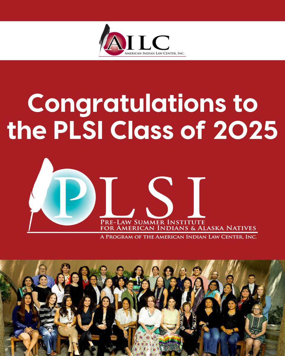 Join us in congratulating the Class of 2025 on their graduation from the Pre-Law Summer Institute! 

#PLSI2025

Donate to the American Indian Law Center here: ailc-inc.org/donations/