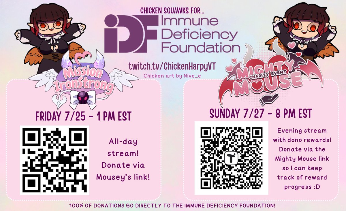 ChickenHarpyVT's tweet image. YIPPEE!!! It's time to be IRONSTRONG!!! >:) See you today & Sunday to take over Twitch for the Immune Deficiency Foundation!
twitch.tv/chickenharpyvt
#MissionIRONSTRONG #mightymousecharity