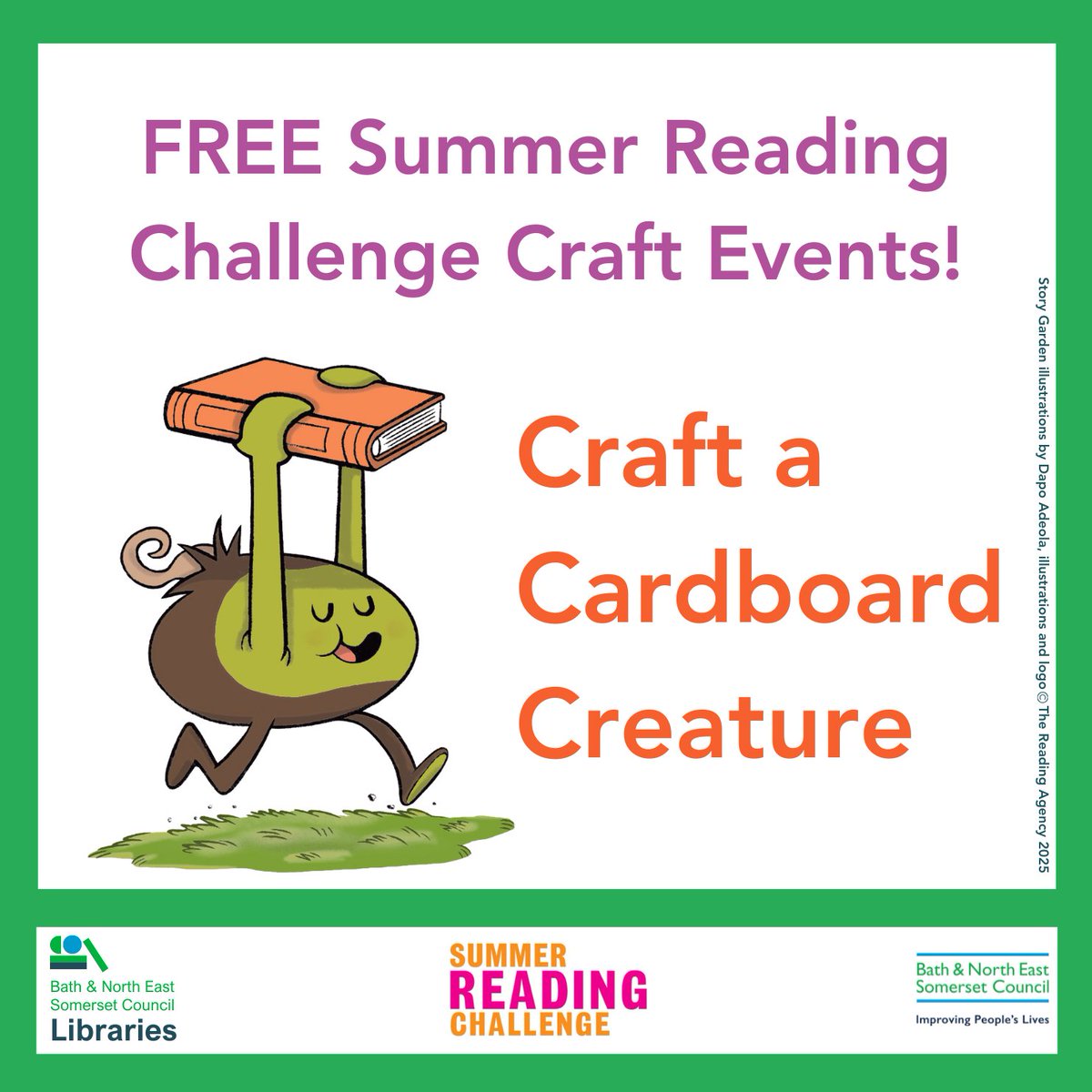 bathnes's tweet image. 🎨Visit our libraries for free craft sessions as part of the Summer Reading Challenge: Story Garden.
Next week: craft a cardboard creature🤩
🕥Sessions are 10:30-11:30am at Midsomer Norton on 28 July, Keynsham on 29 July, Bath on 30 July.
Book here: baneslibraries.co.uk/events/categor…