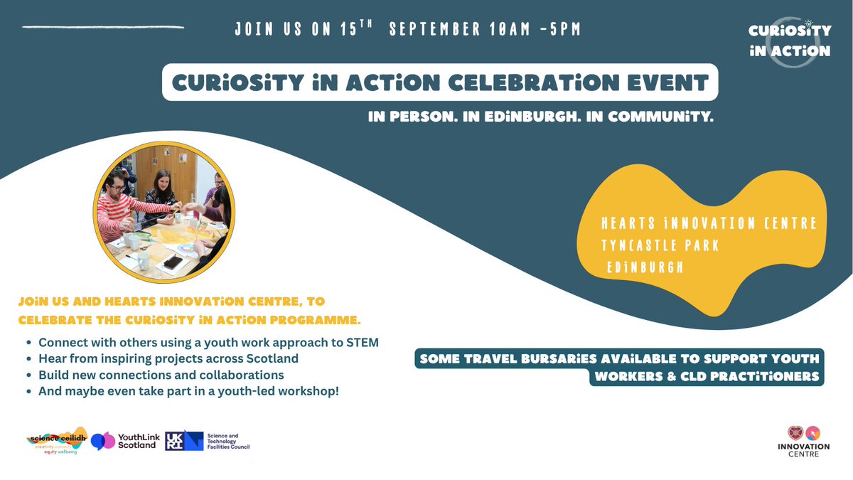 ScienceCeilidh's tweet image. Need help getting to the Curiosity in Action Celebration in Edinburgh on 15 Sept?
We’re offering travel bursaries to support youth workers, CLD practitioners and others who may not be able to attend otherwise.
📝 Apply early for the best chance:
🎟️eventbrite.co.uk/e/curiosity-in…