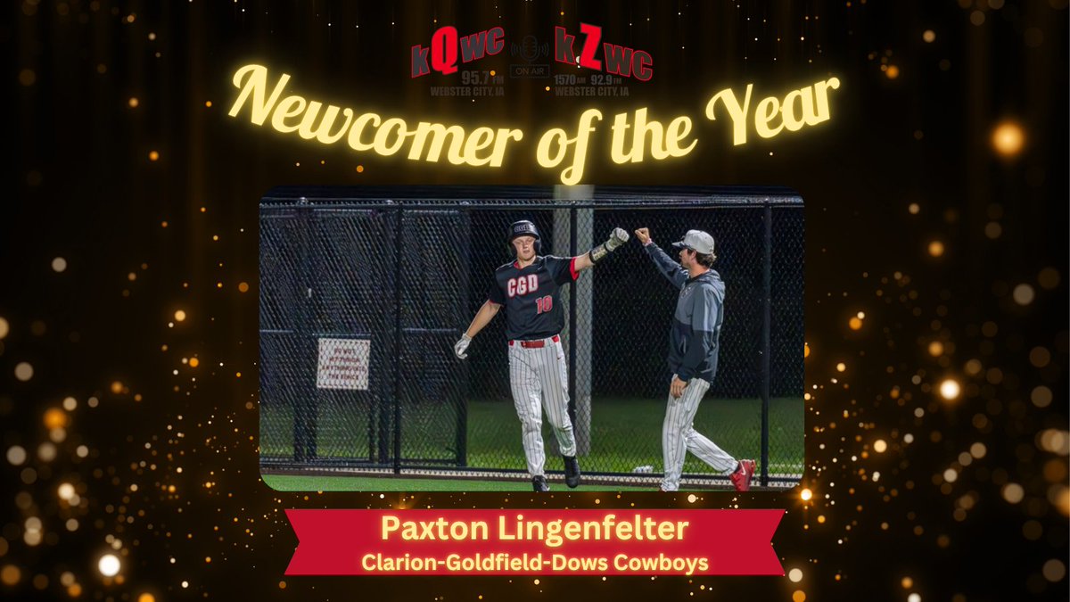 Our #kqradio Baseball Newcomer of the Year is Clarion-Goldfield-Dows 8th grader Paxton Lingenfelter.

Lingenfelter led the Cowboys in total hits (23) and batting average (.338) in his first full varsity season, totaling 11 RBI as well.

📸: <a href="/CGDCowboys/">CGD BASEBALL</a> 

#iahsbb