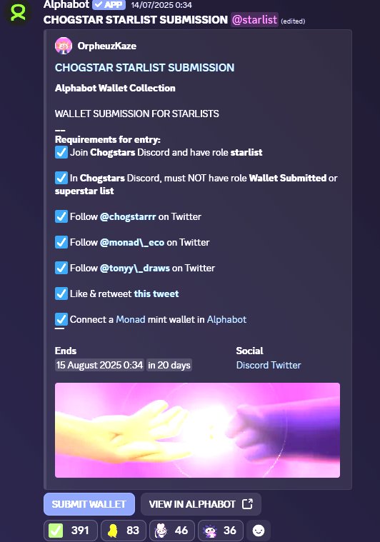 LeonardJ_24's tweet image. 🚨 TREAT AS URGENT
Wallet Submission is LIVE 🔥 on @chogstarrr discord
Starlist role members on Discord should make sure to submit their Monad wallet NOW
🔴 Ends in one month ... but 1mnth comes by so fast... dont delay... do it NOW
See you on Mainnet launch