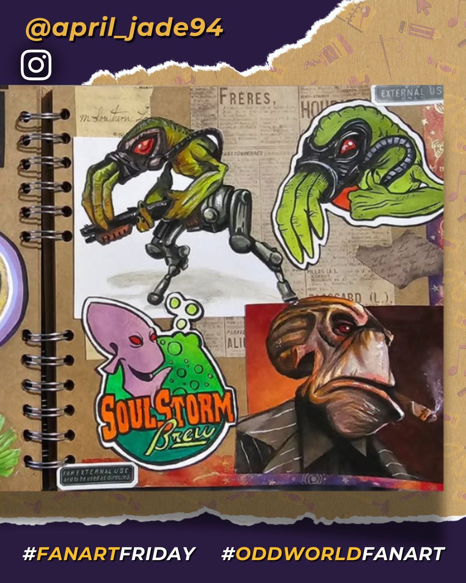 OddworldInc's tweet image. Absolutely LOVING this Oddworld sketchbook page by april_jade94 on Insta! So many beautiful gouache paintings 🤩

Have you ever tried painting with gouache?

#FanArtFriday #OddworldFanArt