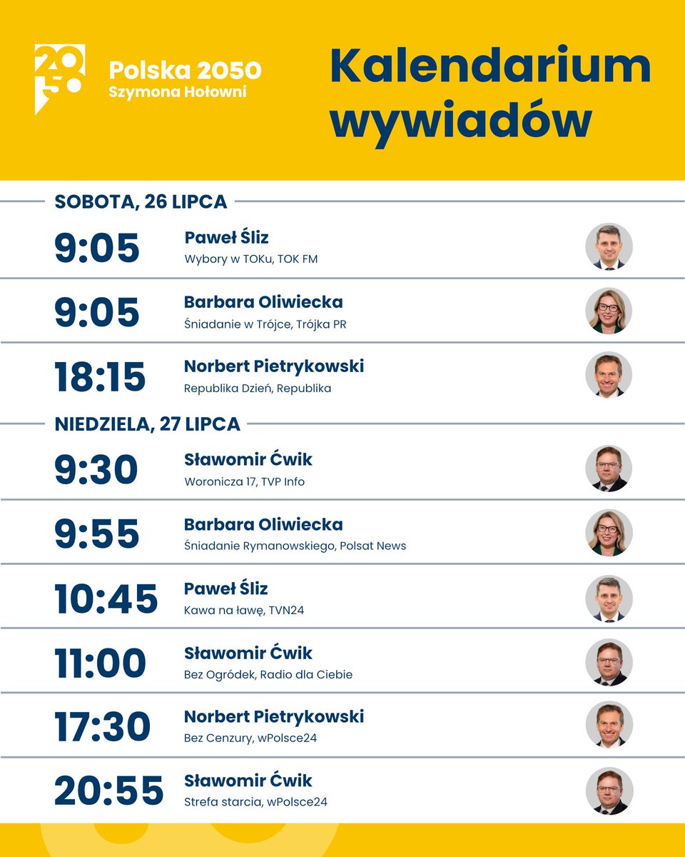 PL_2050's tweet image. Weekend w mediach:
Sobota (26.07)
09:05 - @Radio_TOK_FM - @SlizPawel
09:05 - @RadiowaTrojka - @BaszkaOli
18:15 - @RepublikaTV - @NPietrykowski50 

Niedziela (27.07)
09:30 - @tvp_info - @S_Cwik 
09:55 - @PolsatNewsPL - @BaszkaOli
10:45 - @tvn24 - @SlizPawel 
11:00 -…