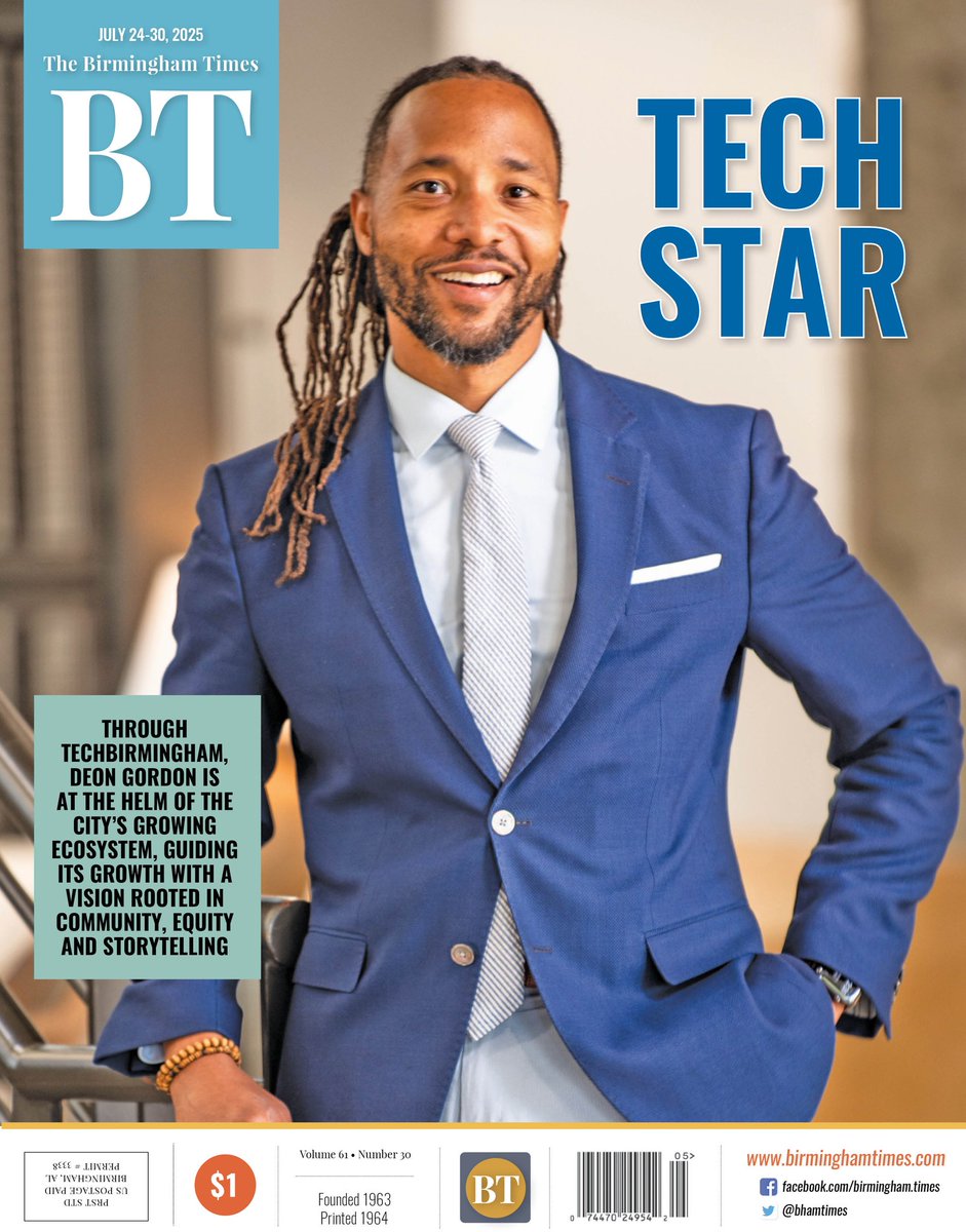 BarnettWright's tweet image. Cover of this week's @BhamTimes print issue featuring @deongordon, CEO of @techbirmingham, whose vision is rooted in community, equity and storytelling. #tech
birminghamtimes.com/2025/07/birmin…