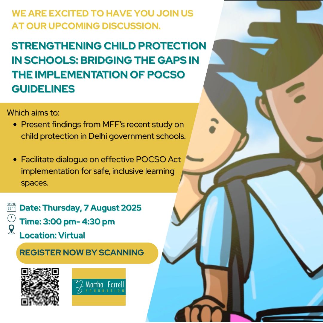 Do you want to know the status of #ChildSafety mechanisms in schools? Join our webinar on thursday, 7 August . Based on our RTI  findings, we filed earlier this year, our study shows stark gaps. Let us reflect, seek accountability and together ensure safe campus for all children.