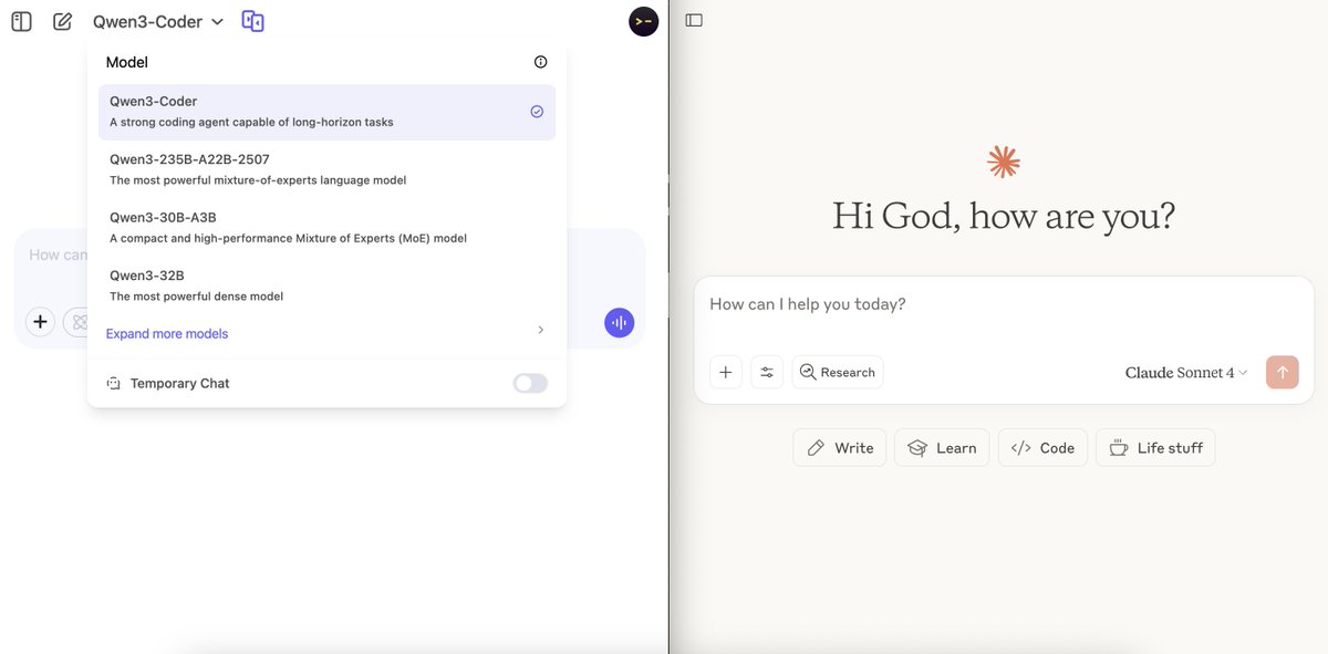I tested Qwen3-Coder from <a href="/AlibabaGroup/">Alibaba Group</a> against Claude Opus 4.

Same prompts. Same apps. Same coding task.

And Qwen3-Coder crushed it.

Faster, more agentic, and shockingly good at building full apps.

Here’s what I discovered: