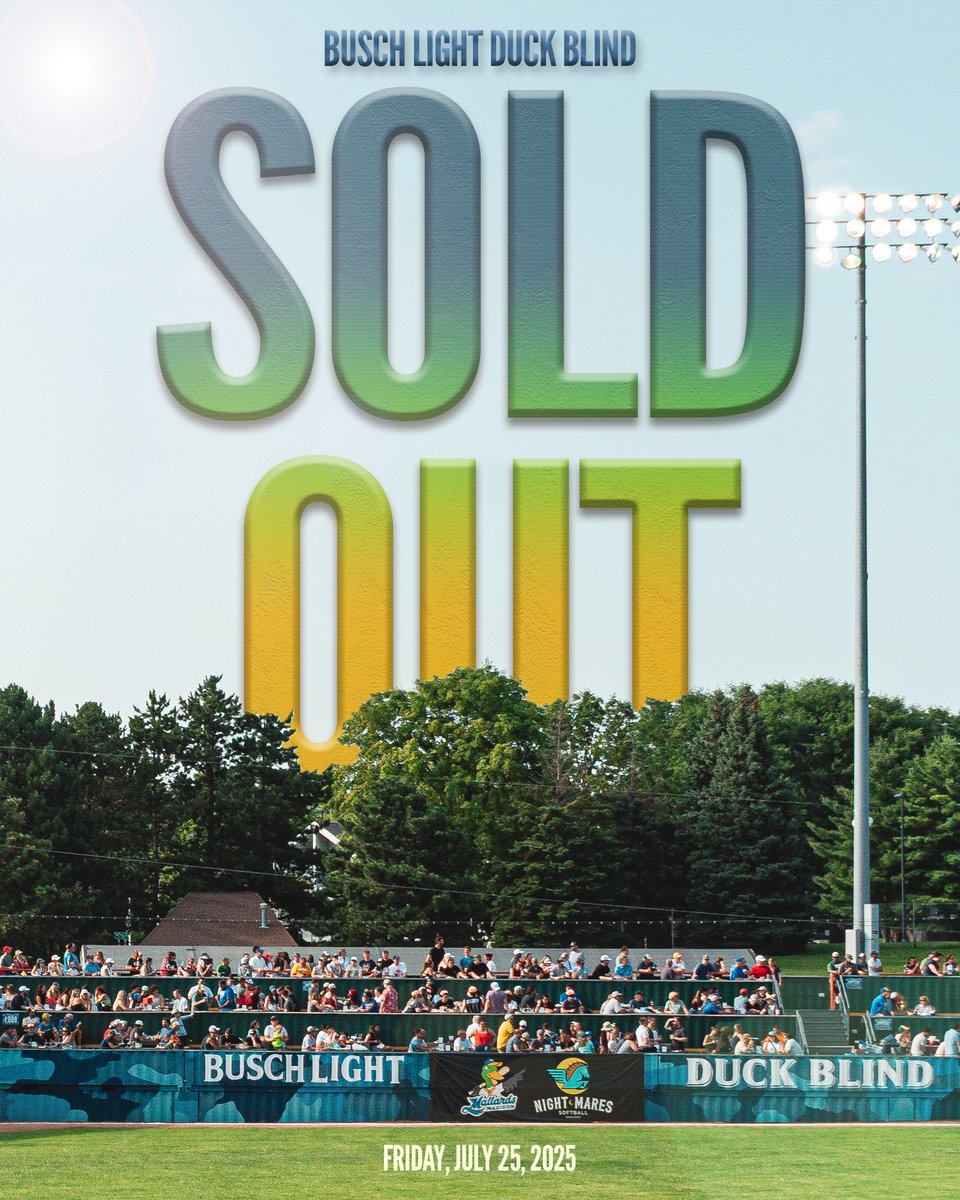 MadisonMallards's tweet image. The Busch Light Duck Blind is OFFICIALLY SOLD OUT for today's game (July 25)βΎοΈ
We only have grandstand seats available for tonight ποΈβ‘οΈ tinyurl.com/4xz8brfb
We only have 9οΈβ£ home games left - time is running out to experience the best baseball atmosphere in the country ποΈβ‘οΈβ¦