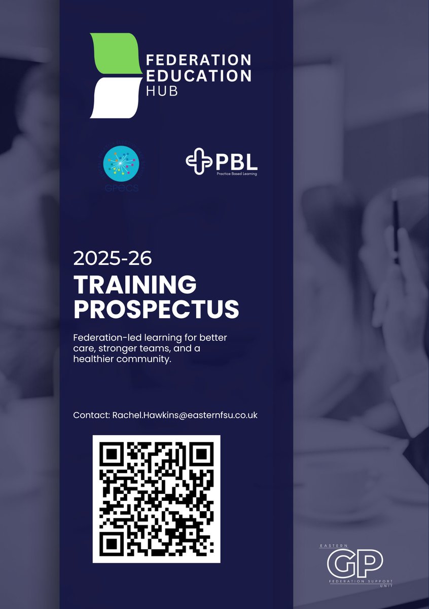 The new Federation Education Hub Prospectus has just been released for practice staff throughout NI with course to include:

-Minor Surgery✂️
-CPR 👥
-Coaching 👩‍💻

Scan the QR Code below to have a look at the Prospectus on our website📑