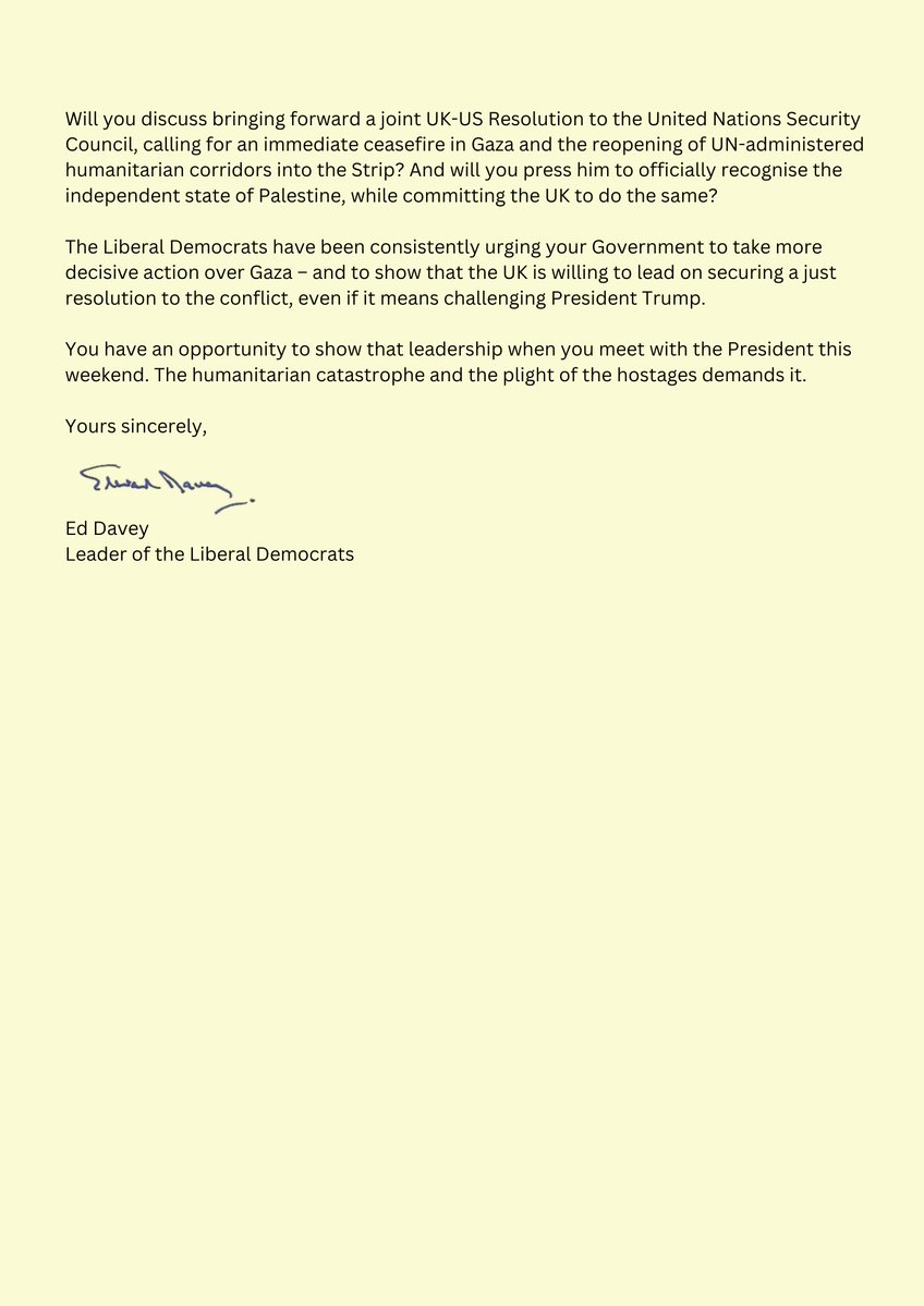 I’ve written to the Prime Minister urging him to use Trump’s visit to the UK to push for an end to the humanitarian catastrophe in Gaza.