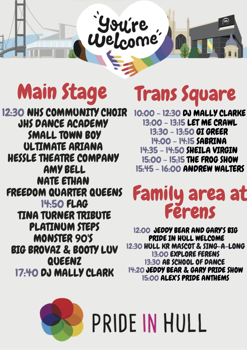 prideinhull's tweet image. Here is the running order for tomorrow's Pride in Hull.
See you tomorrow and remember the best place to view the Pride in Hull Parade will be in Trans Square (aka Queen Victoria Square) between 11-12pm.
prideinhull.co.uk/get-involved/