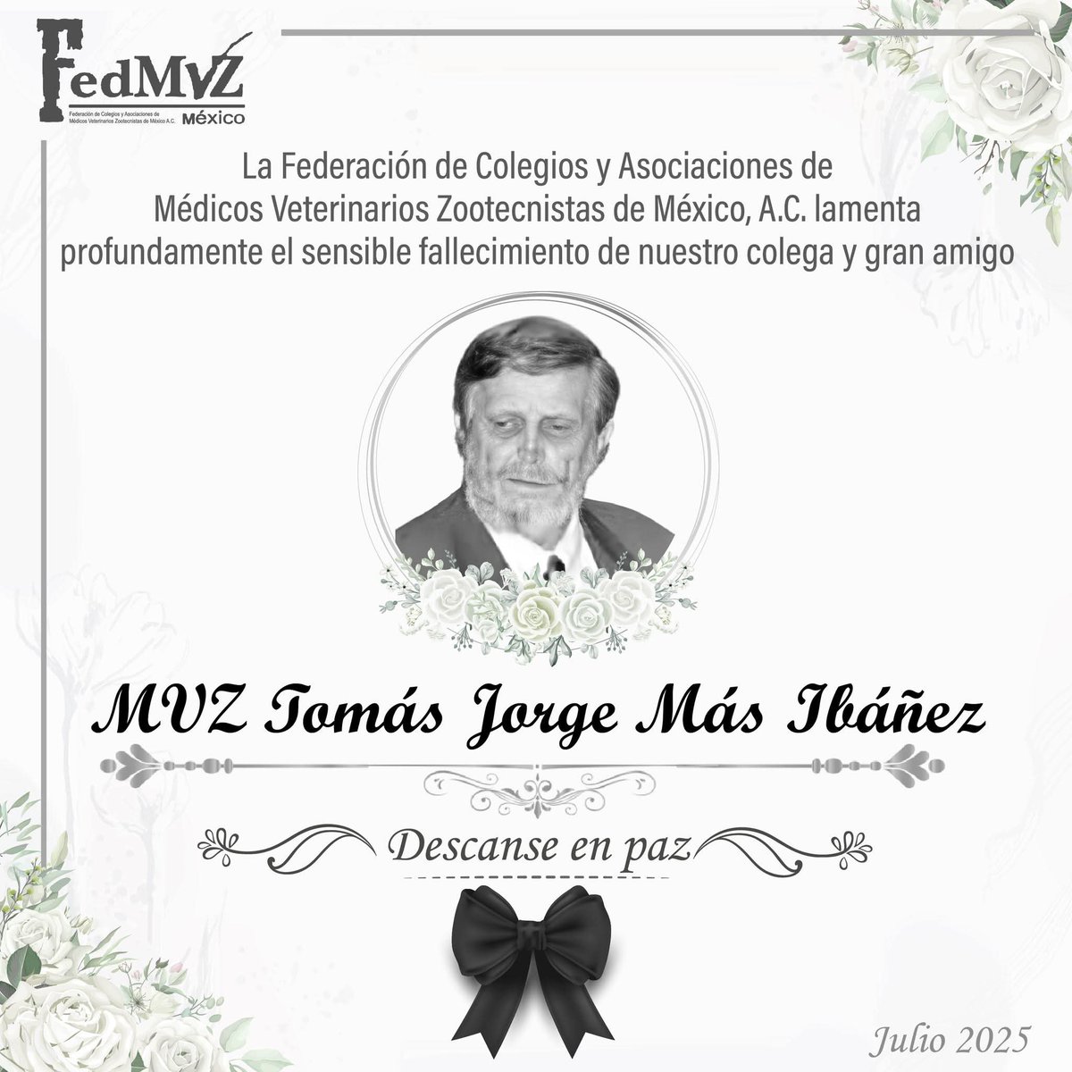 Nos unimos a la tristeza que embarga a la familia y mandamos nuestras más sinceras condolencias por la lamentable pérdida de nuestro colega y muy querido amigo, Tomás Jorge Más Ibáñez.

 #QEPD 🕊️