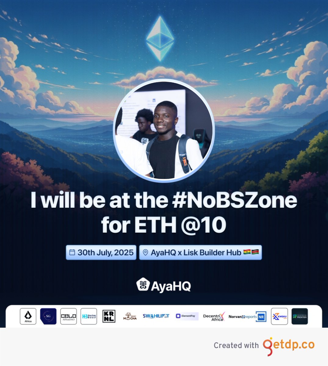 Royale Alaka (@royalealaka) on Twitter photo Celebrate 10 years of #Ethereum, join other Enthusiasts and builders to shape the future of #web3 across the globe.
Lightning Talks.
Epic Web3 Networking.
Pure ETH Vibes with <a href="/ETHAccra/">ETHAccra</a>
Wednesday, July 30th at AyaHQ Builder Hub,
<a href="/WikicatStalwart/">Kwame Stalwart ◻️💰</a>
<a href="/ayahq_/">AyaHQ (Techstars '23)</a>
#AyaHQxEthereumAt10 Celebrate 10 years of #Ethereum, join other Enthusiasts and builders to shape the future of #web3 across the globe.
Lightning Talks.
Epic Web3 Networking.
Pure ETH Vibes with <a href="/ETHAccra/">ETHAccra</a>
Wednesday, July 30th at AyaHQ Builder Hub,
<a href="/WikicatStalwart/">Kwame Stalwart ◻️💰</a>
<a href="/ayahq_/">AyaHQ (Techstars '23)</a>
#AyaHQxEthereumAt10