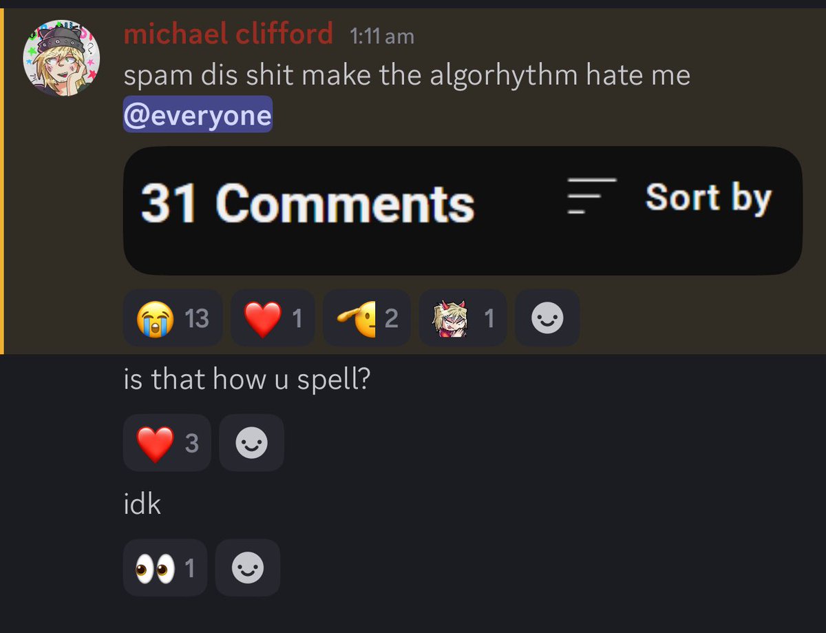 CALMDAlLY's tweet image. Michael posted on discord😭