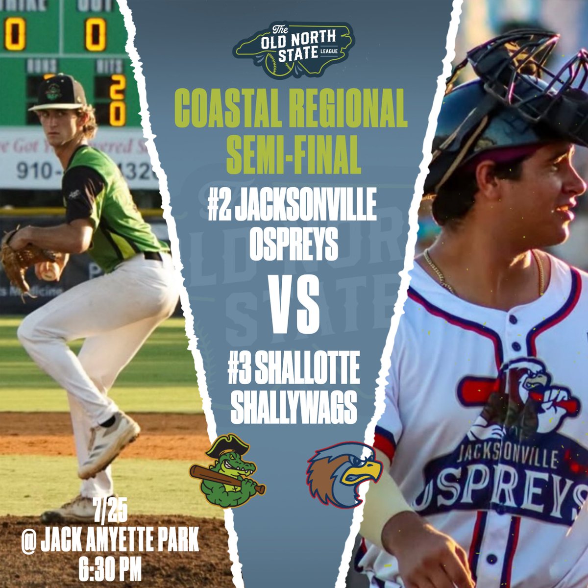 ONSLBaseball's tweet image. 🏆 COASTAL SEMI-FINAL 🏆

The #2 Ospreys and #3 Shallywags battle for a chance to head to the finals and play for a championship against the Loggerheads! 

Visit either team&apos;s page to purchase tickets ahead of the game, or stream the game live at the link in our bio!

#ThisIsONSL