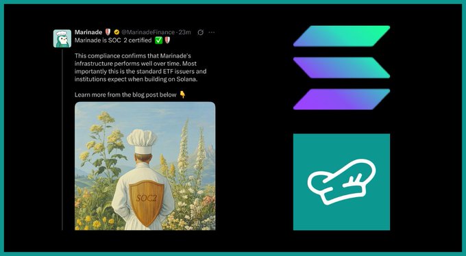 Marinade Finance SOC 2 Compliance Announcement with Chef Imagery