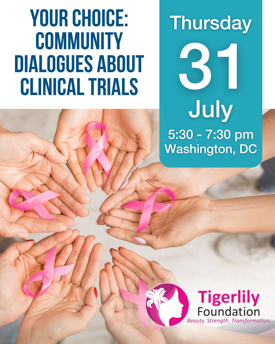 Lazarex Cancer Fdn (@lazarexcf) on Twitter photo Mark your calendar! On Thursday July 31 from 5:30 - 7:30 pm, the <a href="/tigerlilycares/">Tigerlily Foundation</a> hosts “Your Choice: Community Dialogues about Clinical Trials” at Whitman-Walker’s Max Robinson Center in Washington, D.C.
Reserve your seat: eventbrite.com/e/your-choice-… Mark your calendar! On Thursday July 31 from 5:30 - 7:30 pm, the <a href="/tigerlilycares/">Tigerlily Foundation</a> hosts “Your Choice: Community Dialogues about Clinical Trials” at Whitman-Walker’s Max Robinson Center in Washington, D.C.
Reserve your seat: eventbrite.com/e/your-choice-…