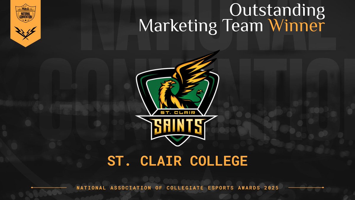NACEsports's tweet image. Exceptional, creative, and true trailblazers...
The 2025 Marketing Team of the Year Award goes to
@SaintsGamingCA
Congratulations!