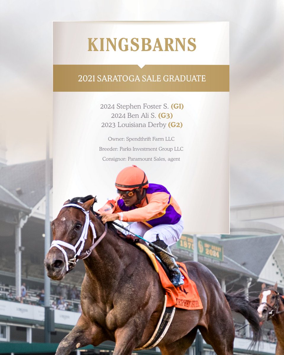 FasigTiptonCo's tweet image. 🏆 KINGSBARNS, a millionaire whose multiple graded stakes wins include the Stephen Foster S. (G1), is a graduate of The Saratoga Sale!
Find your next star August 4 & 5 at #FasigSaratoga ➡️ fasigtipton.co/FTSAUG
@spendthriftfarm @paramountsales_ @tom_mccrocklin