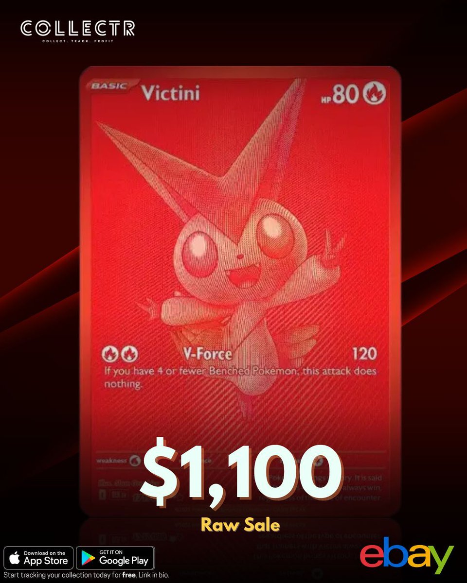 getcollectrapp's tweet image. An ungraded #Victini from the newly released #BlackBolt set just sold on #eBay for $1,100.
What have you pulled so far? 🔥🔥🔥
#pokemontcg #collectibles #pokemoncards #pokemoncommunity #pokemoncollector #PokemonCollection #PokemonCardCollector #PokemonCardGame #PokemonCardArt