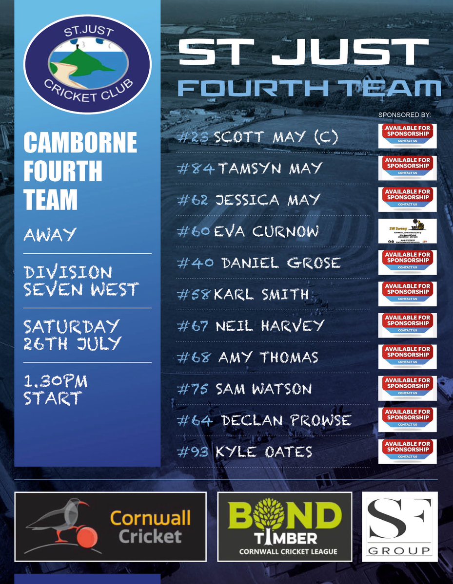 St Just Cricket Club (@stjustcc) on Twitter photo Teams for the weekend with 2nds and 3rds home at Cape Road. Thanks to matchday sponsors <a href="/LoganRockInn/">Logan Rock Inn</a> and The Mermaid Inn☀️🏏 Teams for the weekend with 2nds and 3rds home at Cape Road. Thanks to matchday sponsors <a href="/LoganRockInn/">Logan Rock Inn</a> and The Mermaid Inn☀️🏏
