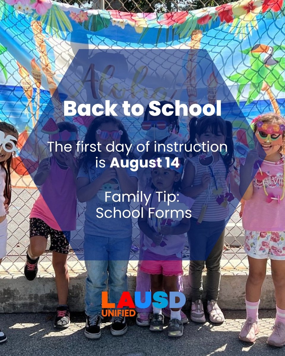 LASchools's tweet image. Los Angeles Unified Families: School starts August 14!
Now’s the time to start organizing your family’s schedule and updating important school documents. Be on the lookout for registration forms and make sure your child’s emergency card information is current. It’s essential…