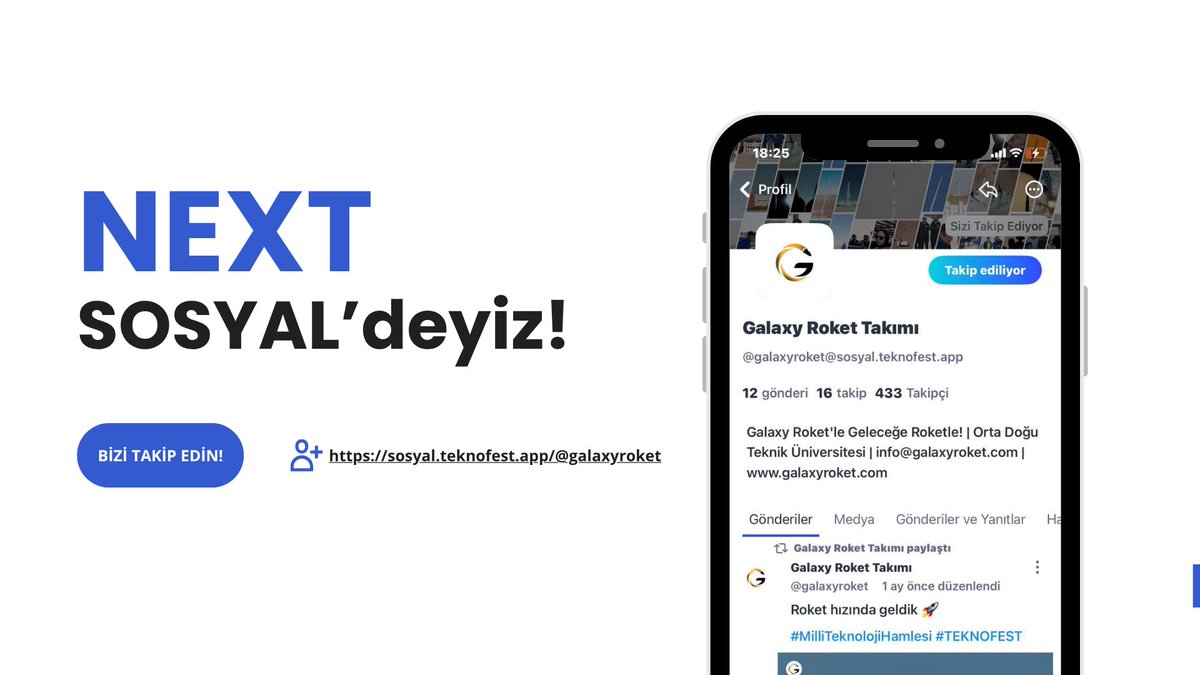 NEXT SOSYAL'deyiz!

#TEKNOFEST'in buluşma noktası NEXT SOSYAL'de bizi takip edin!

🔗 sosyal.teknofest.app/@galaxyroket