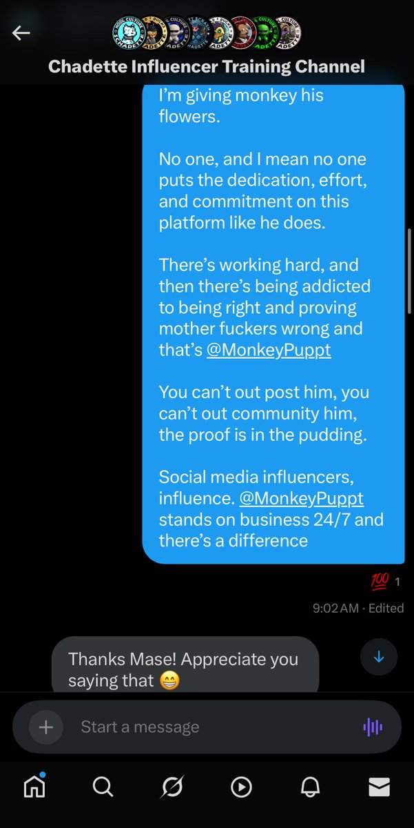 MaseInSpaces's tweet image. I’m giving @MonkeyPuppt his flowers on the TL.
#Chadette is great and where it’s at and will continue to be great because of people exactly like him and the community that follows. The space is able to be profitable because of people like him.
If you see this and are not…