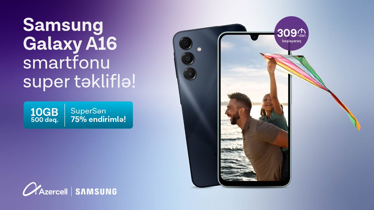 Belə ki, 25 iyuldan 31 avqust tarixinədək Samsung Galaxy A16 smartfonunu al, bizdən 10GB internet və ölkədaxili danışıq üçün 500 dəqiqə əldə edərək rahatlıqla faydalan. Bunun üçün ayda cəmi 5 AZN ödəmək kifayət edir. ✅
➡️Ətraflı: bit.ly/yay-kampaniyasi

#Azercell