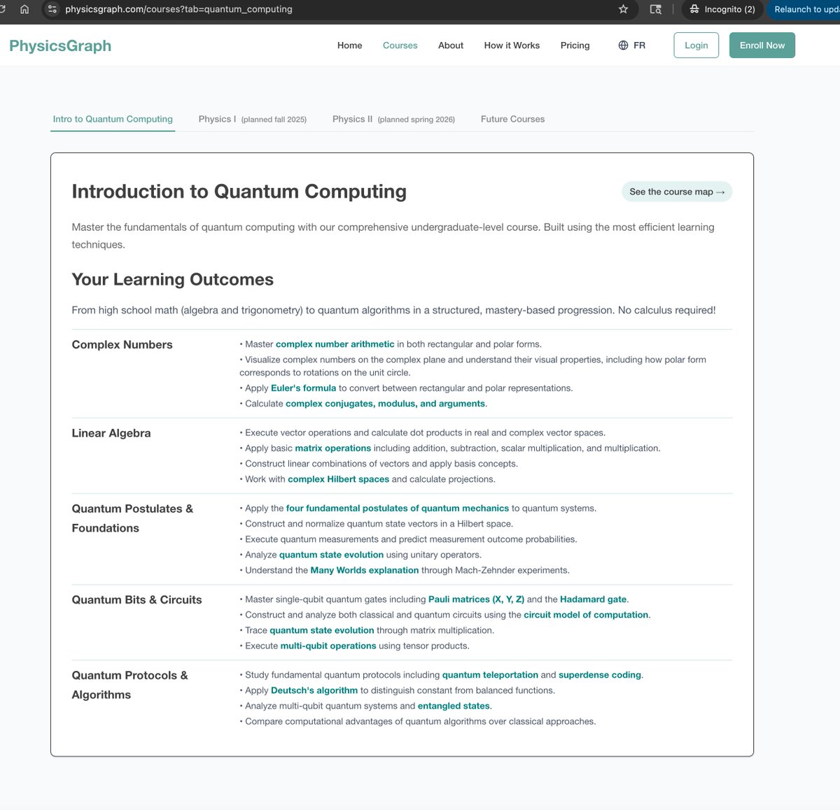 JeffreyBiles's tweet image. We just published the Knowledge Graph for Intro to Quantum Computing
physicsgraph.com/course-map
Be sure to scroll down and zoom in, the coolest stuff is at the end of the course!