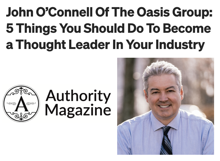 John O'Connell was profiled by <a href="/AuthorityMgzine/">Authority Magazine</a>, participating in a ‘5 Things’ interview where he shared his perspective on what it takes to become a true thought leader in your industry. Read here: medium.com/authority-maga…

#thoughtleadership #thoughtleader #contentcreation
