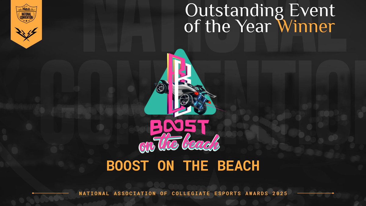 NACEsports's tweet image. Bringing the community together in the name of collegiate esports...
The 2025 Outstanding Event of the Year Award goes to...
Boost on the Beach, hosted by @Cuse_Esports and @ShenUesports
Congratulations!