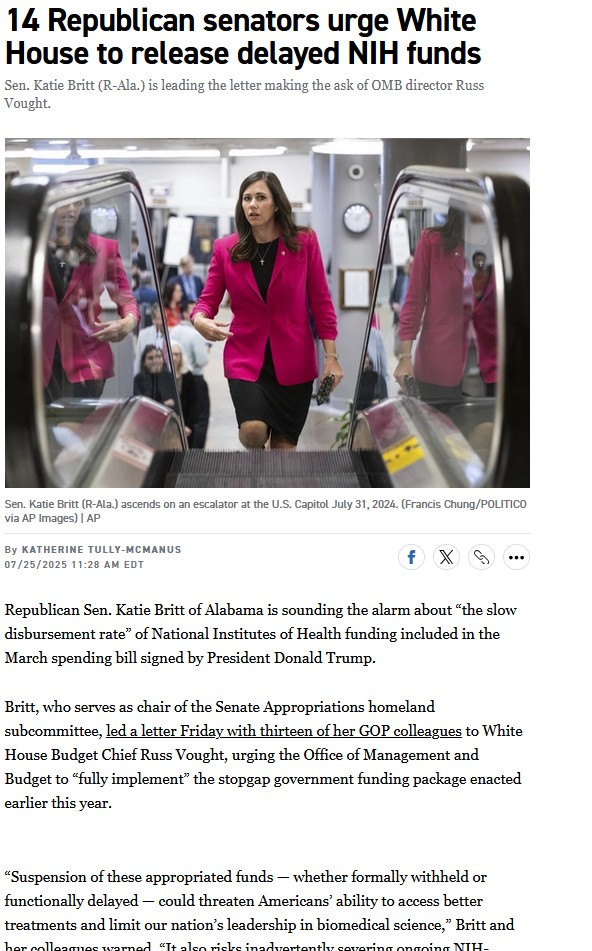 greg_folkers's tweet image. .@politico : 14 Republican senators urge White House to release delayed NIH funds
Katherine Tully-McManus
➡️➡️politi.co/4f723gV