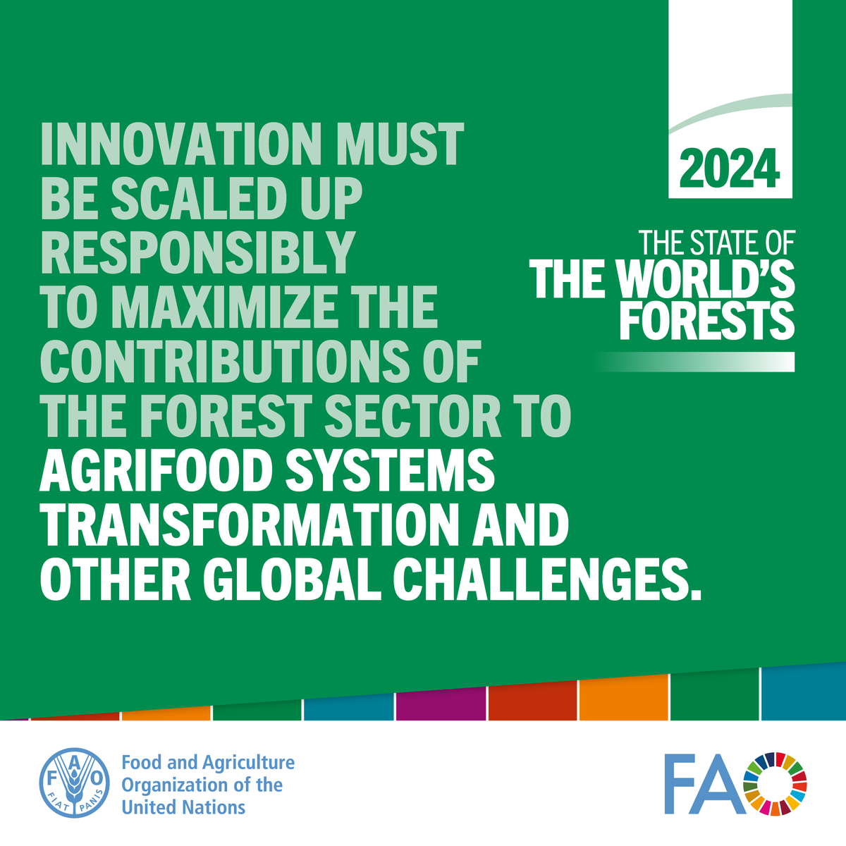 FAO in New York (@faonewyork) on Twitter photo Innovation must be scaled up responsibly to maximize the contributions of the forest sector to agrifood systems transformation & global challenges.
Read more in <a href="/FAO/">Food and Agriculture Organization</a>’s flagship publication The State of the World’s Forests 2024
👉 ow.ly/CFGN50SGXZG
#SOFO2024 Innovation must be scaled up responsibly to maximize the contributions of the forest sector to agrifood systems transformation & global challenges.
Read more in <a href="/FAO/">Food and Agriculture Organization</a>’s flagship publication The State of the World’s Forests 2024
👉 ow.ly/CFGN50SGXZG
#SOFO2024