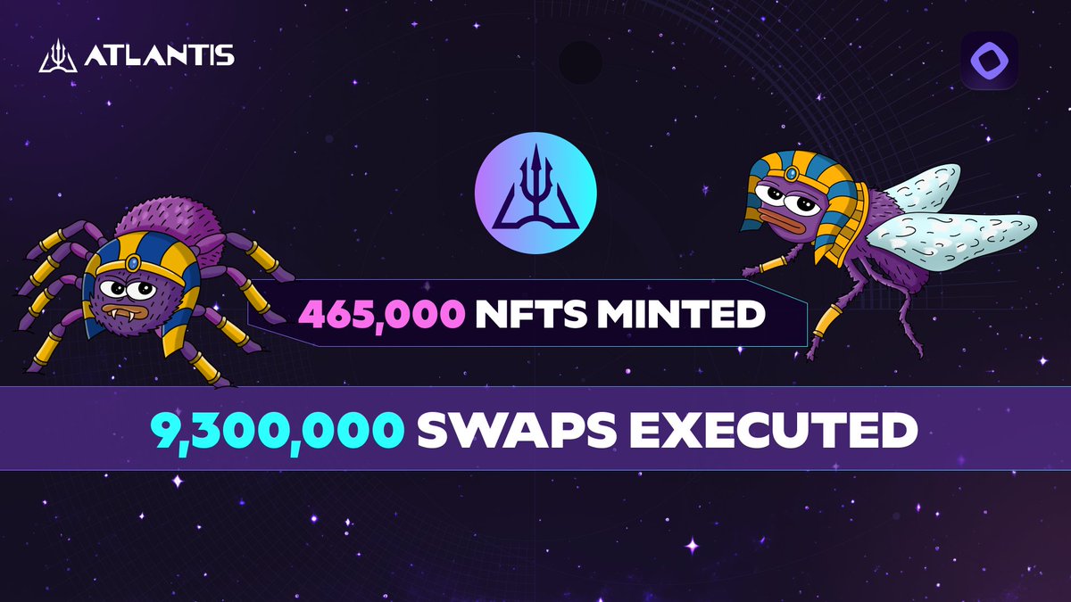 AtlantisDEX_xyz's tweet image. Friday NFT Stats:
🟪 465,000+ NFTs minted
🟪 9,300,000+ Swaps executed
🔱 app.atlantisdex.xyz/mint-nft