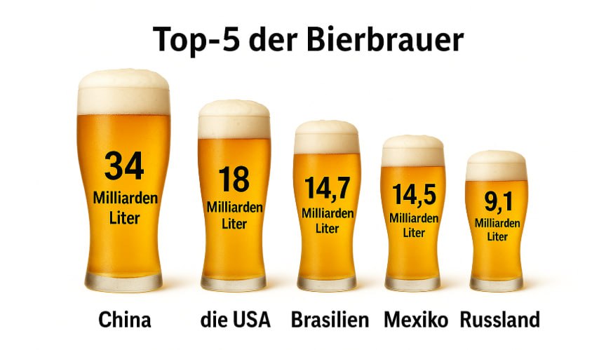 RusBotschaft's tweet image. 🍻 Top-5 der welweit größten Bierproduzenten:

1.  China 
2.  die USA
3.  Brasilien
4.  Mexico
5.  Russland   🤔

Ja, wir haben uns nicht geirrt, die Topliste sieht nun gerade so aus. Laut dem Bericht 2024/2025 (barthhaas.com/de/unternehmen…) des weltgrößten Hopfenhändlers Barthaas…