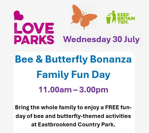 Barking and Dagenham Council (@lbbdcouncil) on Twitter photo Join us at Eastbrookend Country Park during #LoveParksWeek for our Bee & Butterfly Bonanza family fun day on Wed 30 July, 11am - 3pm.๐๐พ ๐คฉ ๐ณ
๐ป Learn about bees, butterflies & other pollinators
๐ Go on a Bee Walk
๐ฆ Join the #BigButterflyCount
<a href="/CllrAshraf/">Cllr Saima Ashraf</a> <a href="/BDParkRangers/">Barking & Dagenham Park Rangers</a> Join us at Eastbrookend Country Park during #LoveParksWeek for our Bee & Butterfly Bonanza family fun day on Wed 30 July, 11am - 3pm.๐๐พ ๐คฉ ๐ณ
๐ป Learn about bees, butterflies & other pollinators
๐ Go on a Bee Walk
๐ฆ Join the #BigButterflyCount
<a href="/CllrAshraf/">Cllr Saima Ashraf</a> <a href="/BDParkRangers/">Barking & Dagenham Park Rangers</a>