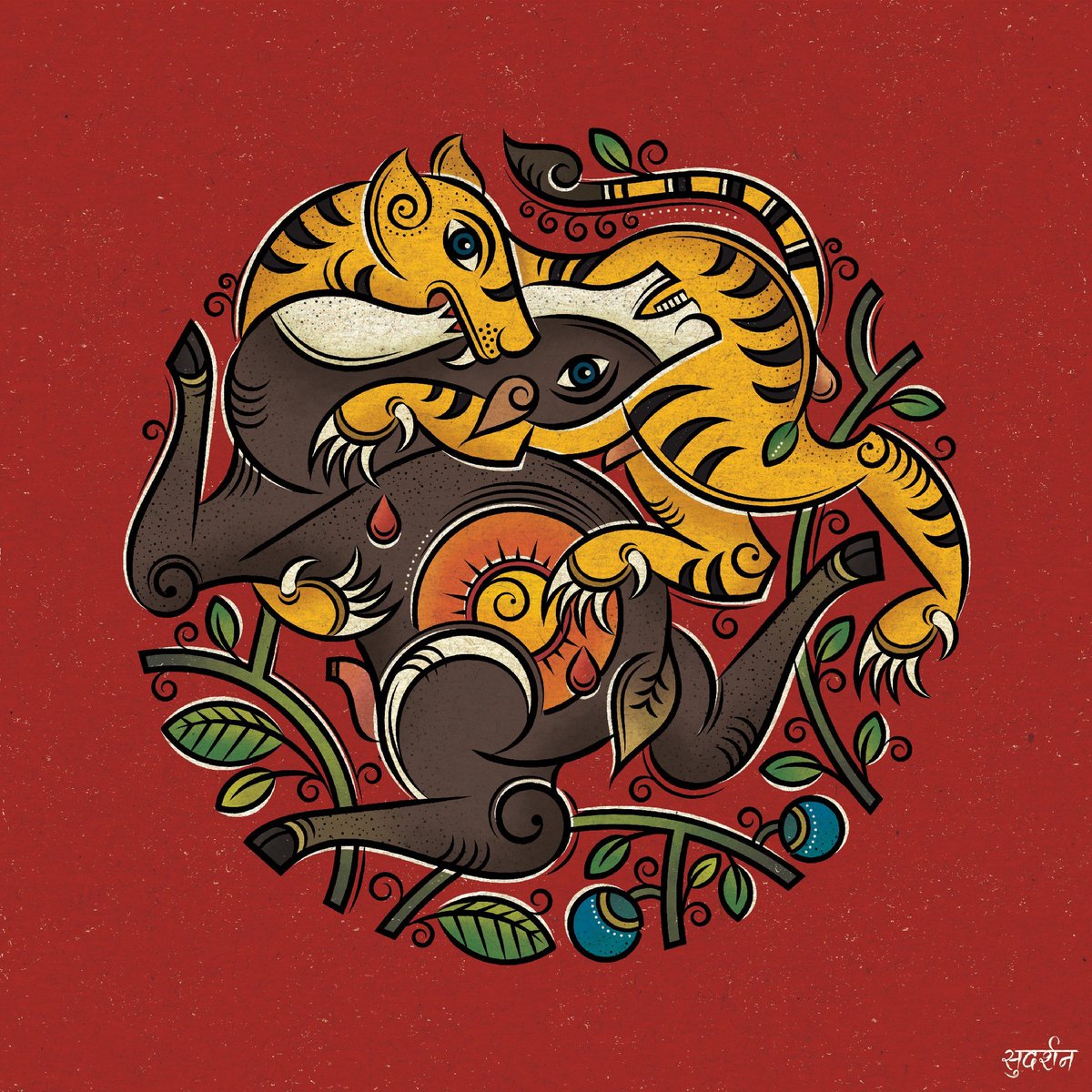 Sudarshanshaw93's tweet image. ...maybe, the tiger is a farmer, tilling a large earthen antelope through his teeth & claws. He would harvest from her, the greens she ate from plants; plants that soaked age-old songs of the soil & rivers. He would harvest from her, a life, a death & pieces of the eternal sun.